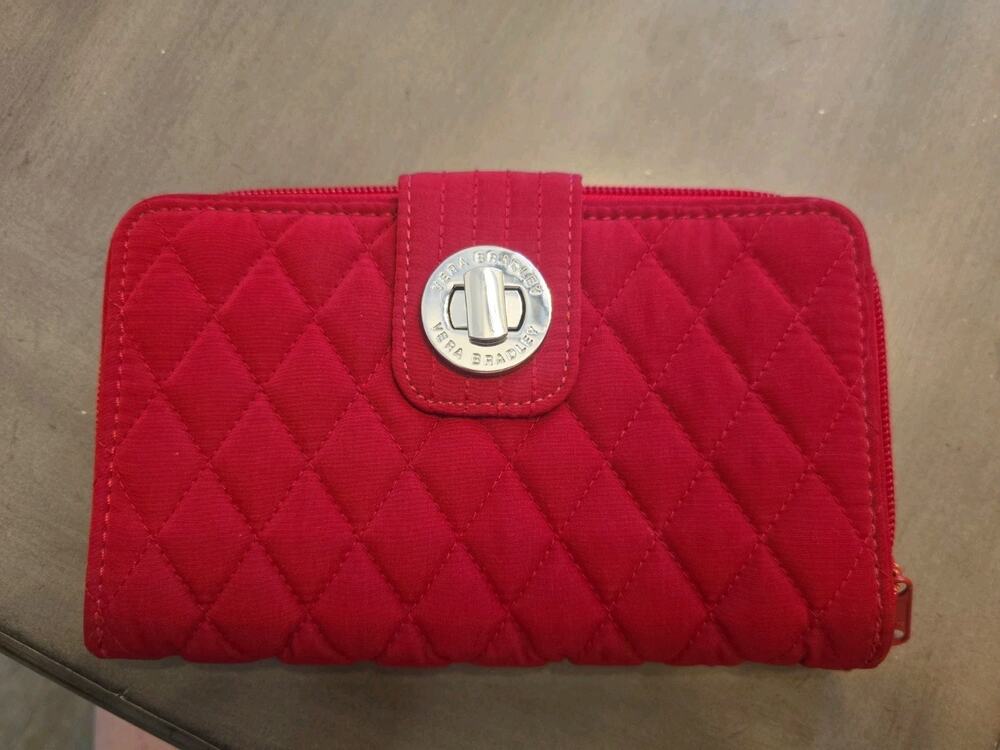 Vera Bradley Red Quilted Zip-Around Folding Wallet w/ ID Window & Card Slots